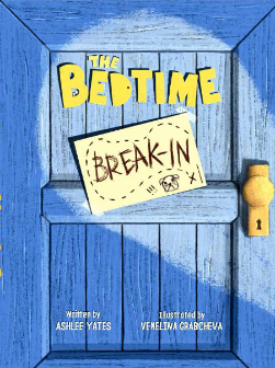 Book cover of 'The Bedtime Break-In' with a blue door, yellow key, and a note.